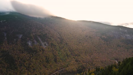 Aerial-View-of-Grafton-Notch-State-Park-Forest-In-Autumn-Colors-In-Oxford-County,-Maine