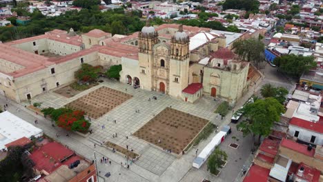 aerial footage of the majestic cathedral of santo domingo de guzman in oaxaca de juarez, mexico