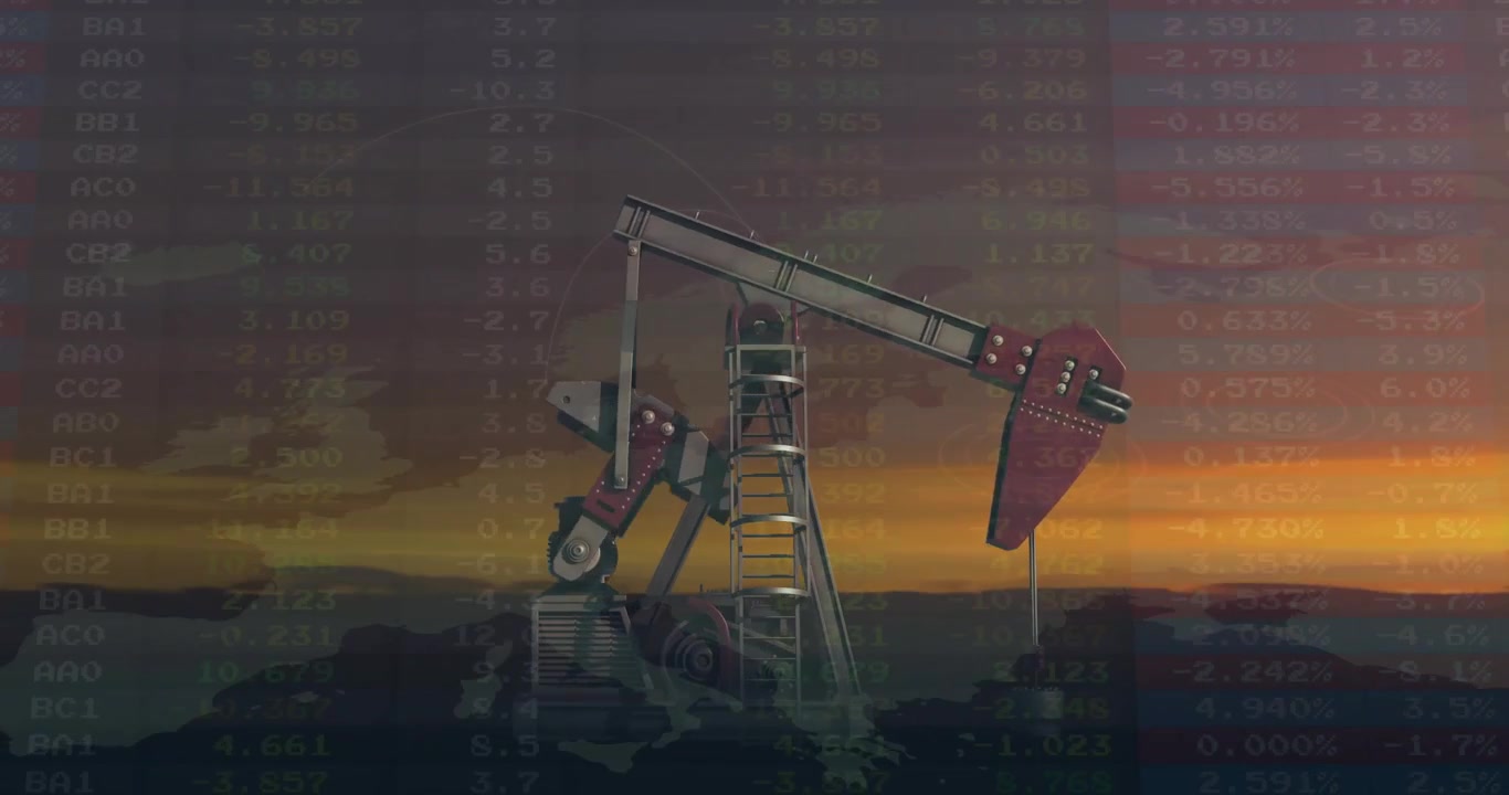 Animation af finansiel databehandling over olieboreplatform.