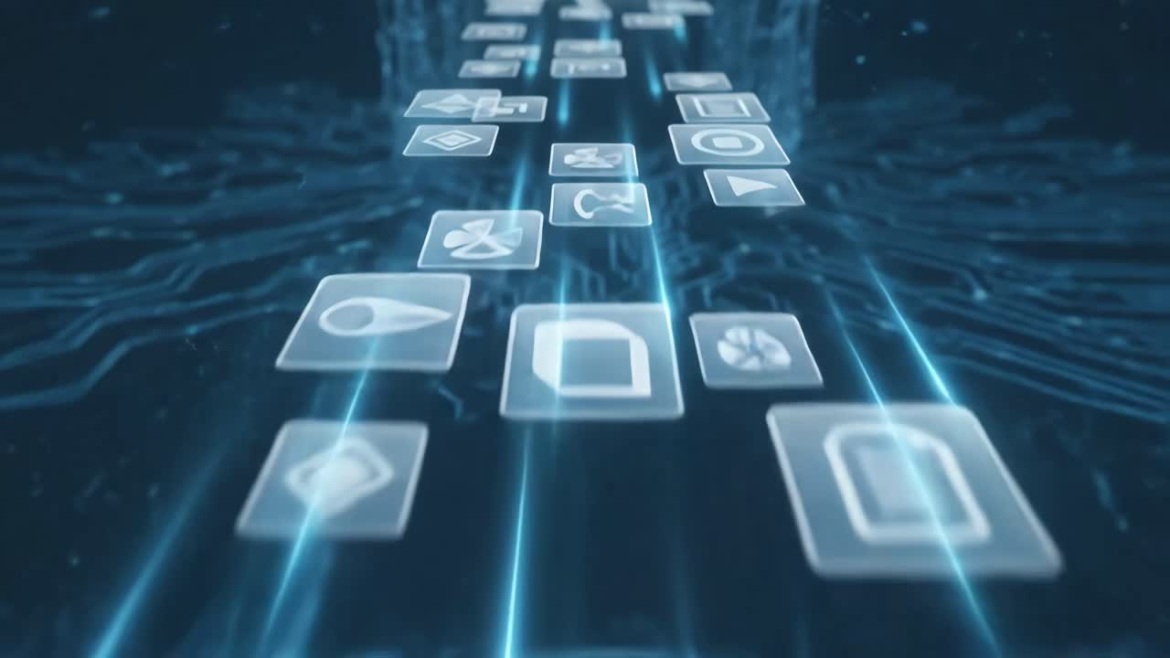 Moving Digital Icons and Data Flow in a Futuristic Cyberspace