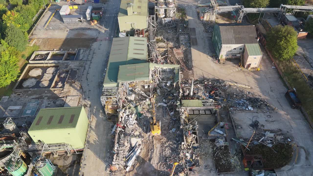 Chemical plant industrial demolition project. Decommissioning and demolition, removal and disposal of asbestos storage equipment, buildings and structural steelwork. Enviromental and global pollution