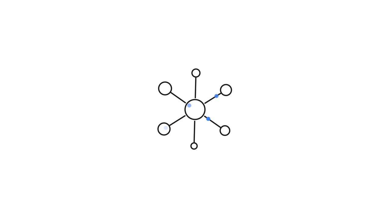 Diagramma di rete animato che mostra il flusso di dati e la connettività