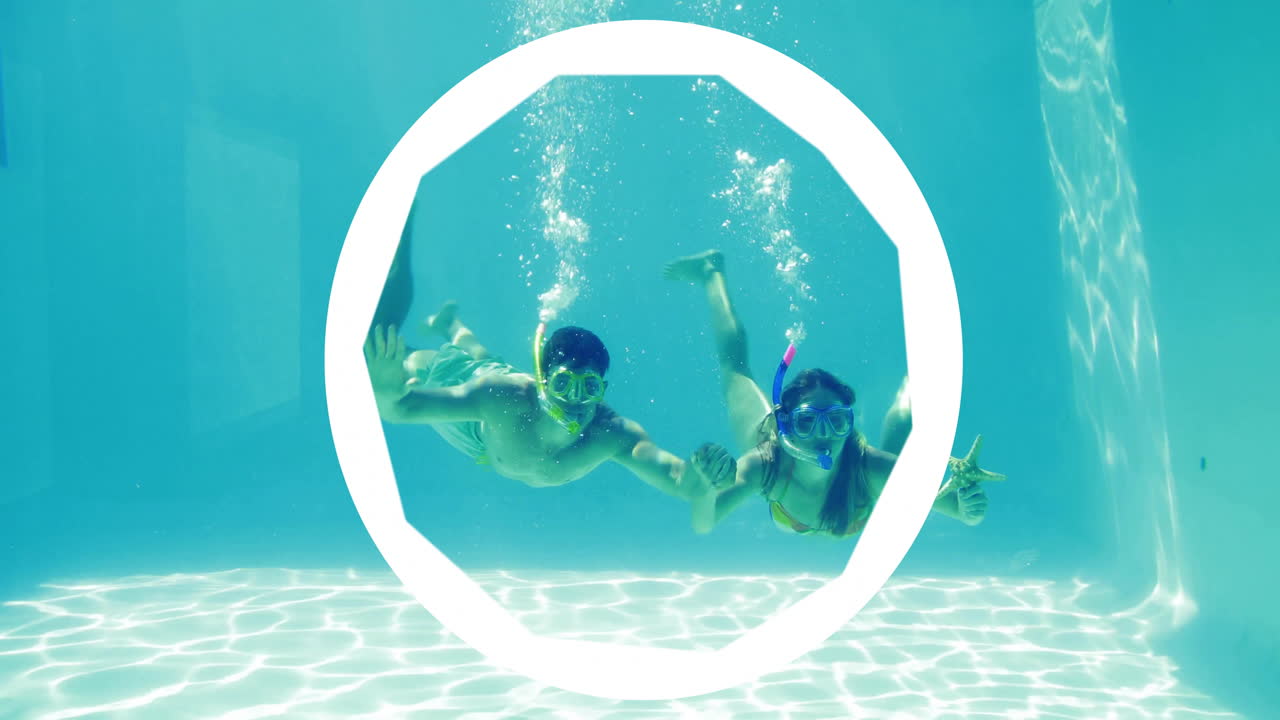 색 세그먼트 서클 애니메이션 해양 장면과 빛 반사