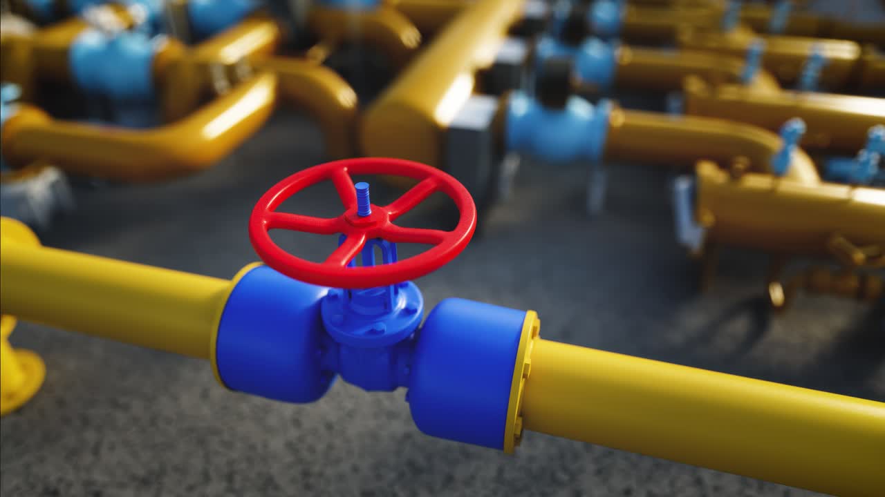 Primo Piano di Condotta di Gas Industriale con Valvola Rossa