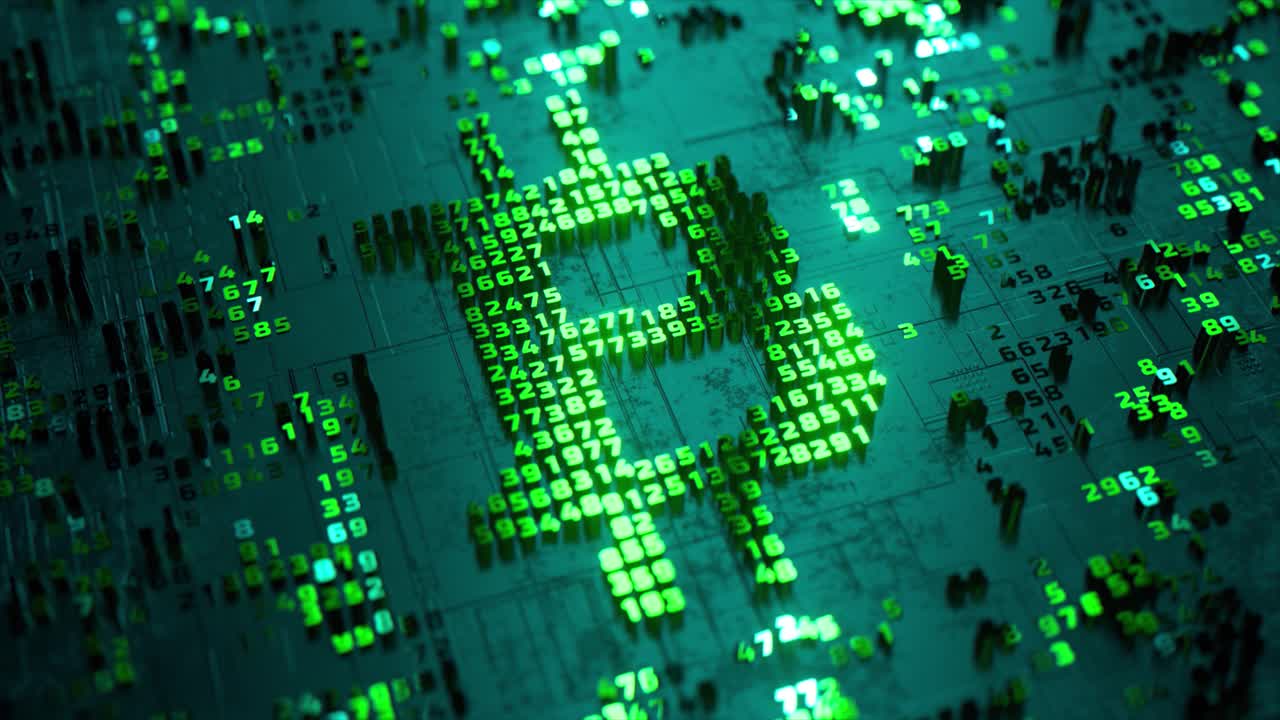 Cryptocurrency Symbol on a Circuit Board