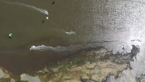 Kite-boarding-aerial-top-shot-over-the-Etang-de-Thau-Sete-France-sunny-day-water