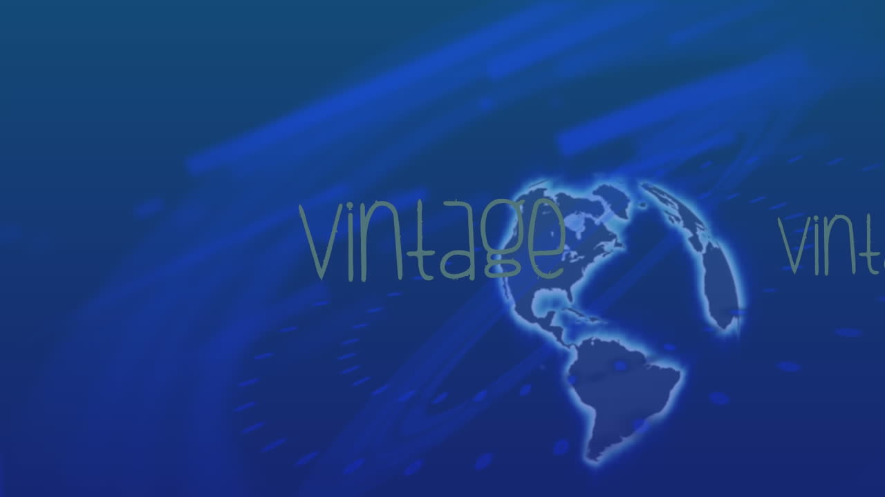 Animation of vintage over globe rotating on blue background