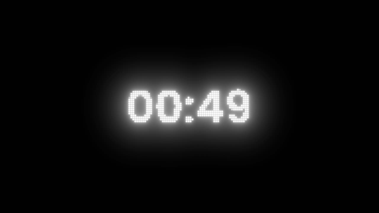 Digital Countdown Timer from One Minute on Black Background