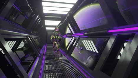 corredor de la nave espacial futurista con el robot