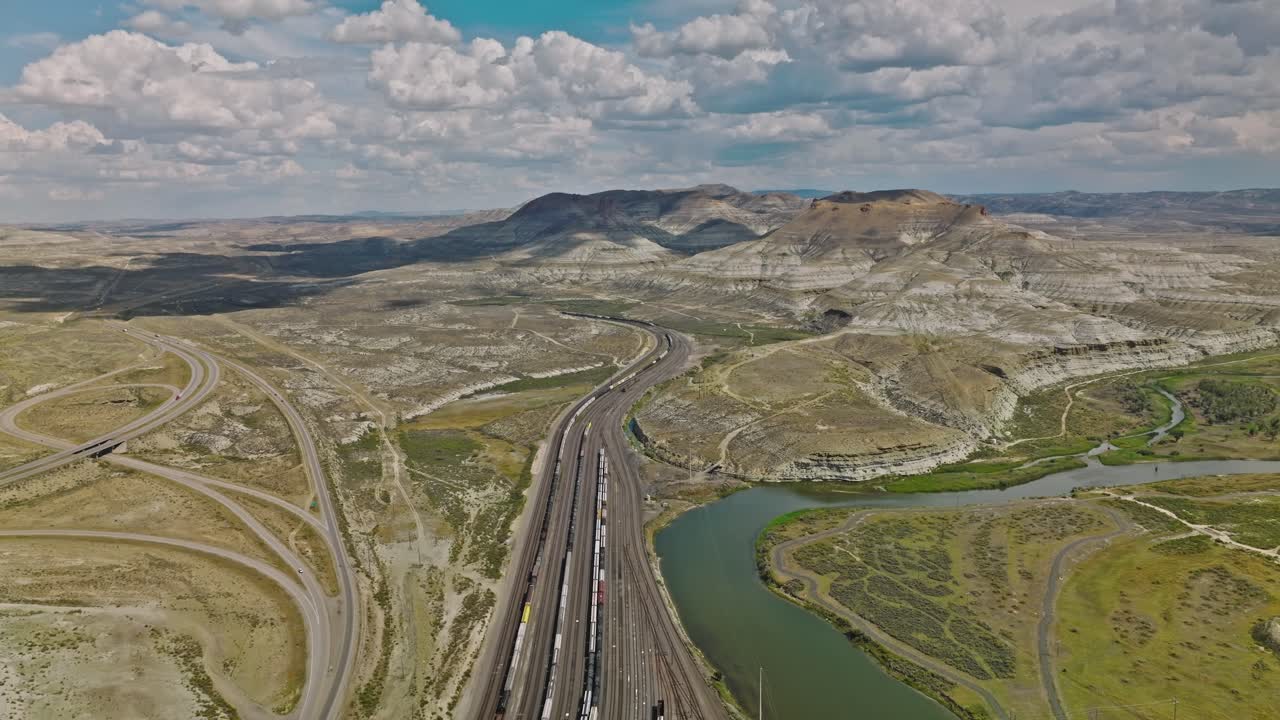 Aerial view of the landscape over rural area at Wyoming
