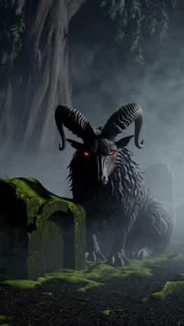 dark fantasy creature in a foggy graveyard