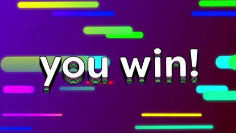 colorful animation with you win! text on vibrant purple background