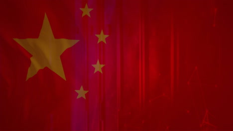 animación de la bandera de china y procesamiento de datos digitales a través de servidores informáticos