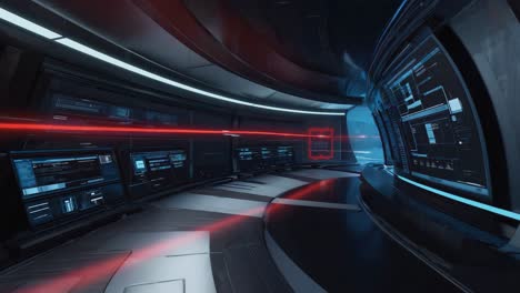futuristic sci-fi corridor with digital displays