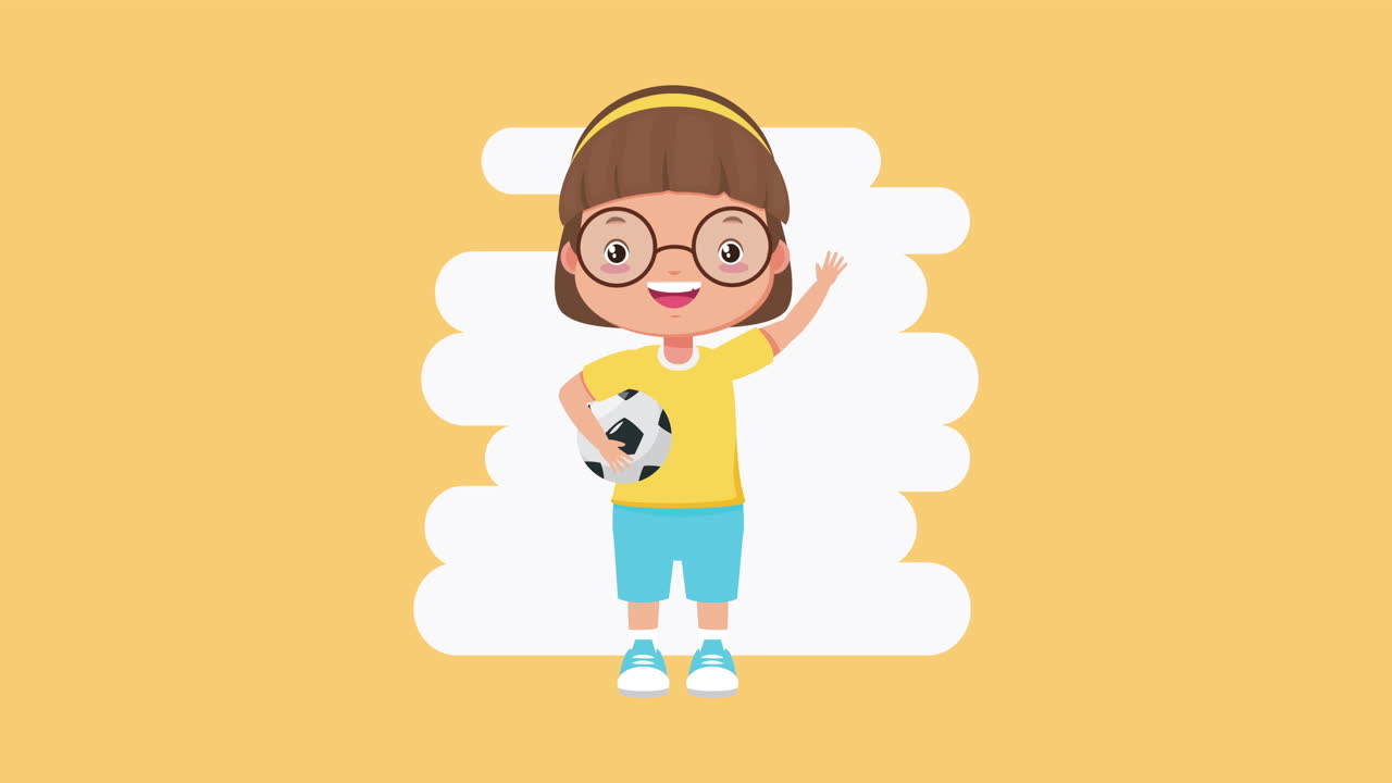 una niña linda con un personaje de balón de fútbol