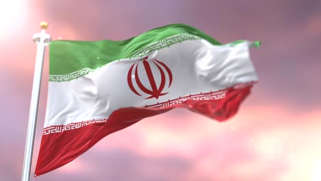bandera de irán agitando en el viento en lento al atardecer, bucle