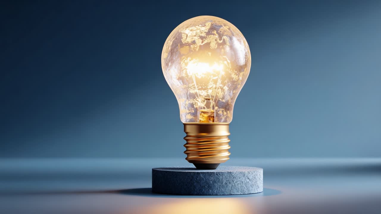 Illuminated Vintage Light Bulb on a Blue Surface with a Soft Glow Creating a Warm Atmosphere, Showcasing the Beauty of Retro Lighting Design