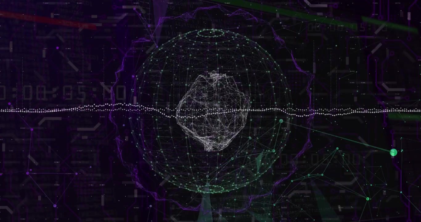 Animation of data processing over globe with network of connections
