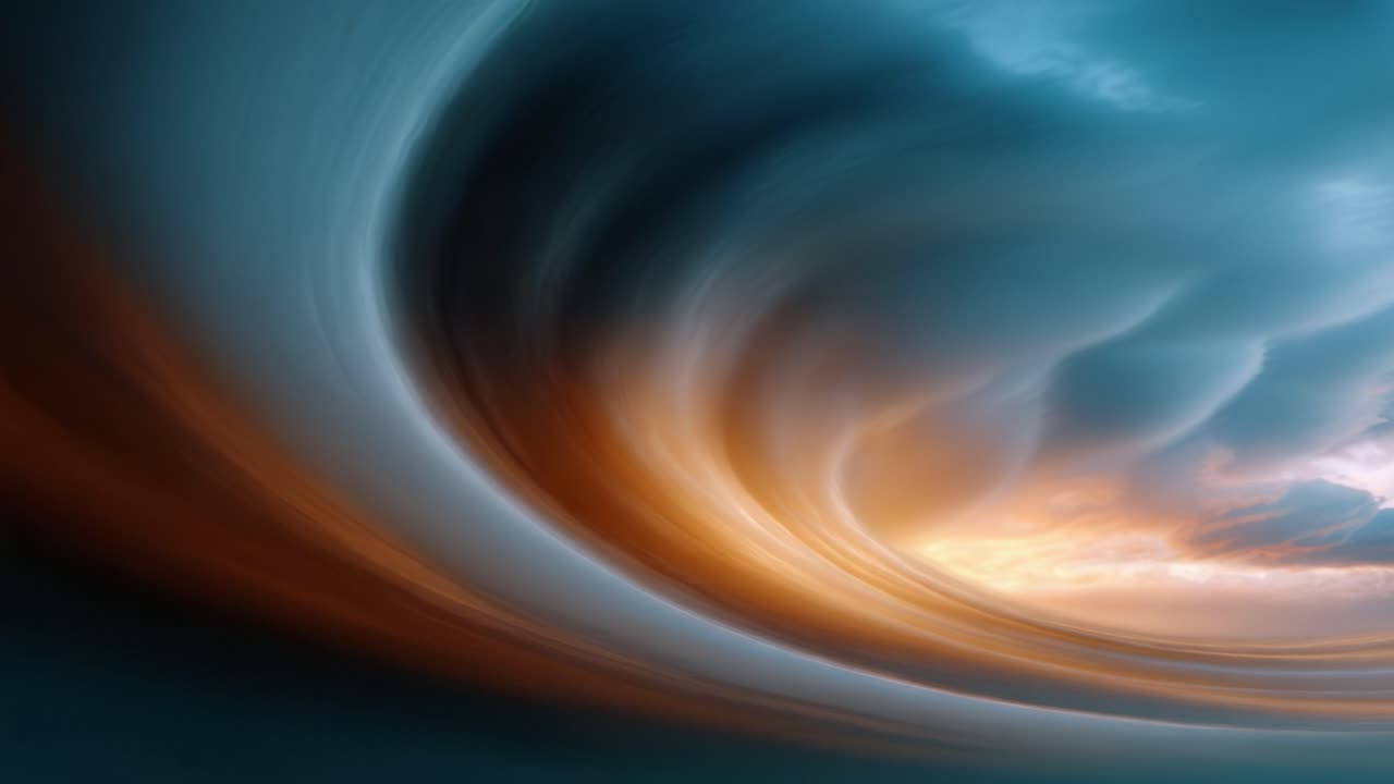 Majestic Ocean Wave at Sunset: A Dynamic Display of Nature's Power and Beauty with Swirling Colors and Textures in the Sky and Water