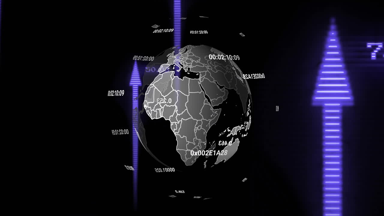 Animation of financial data processing over globe