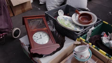 vintage household items for sale at secondhand market. high angle shot