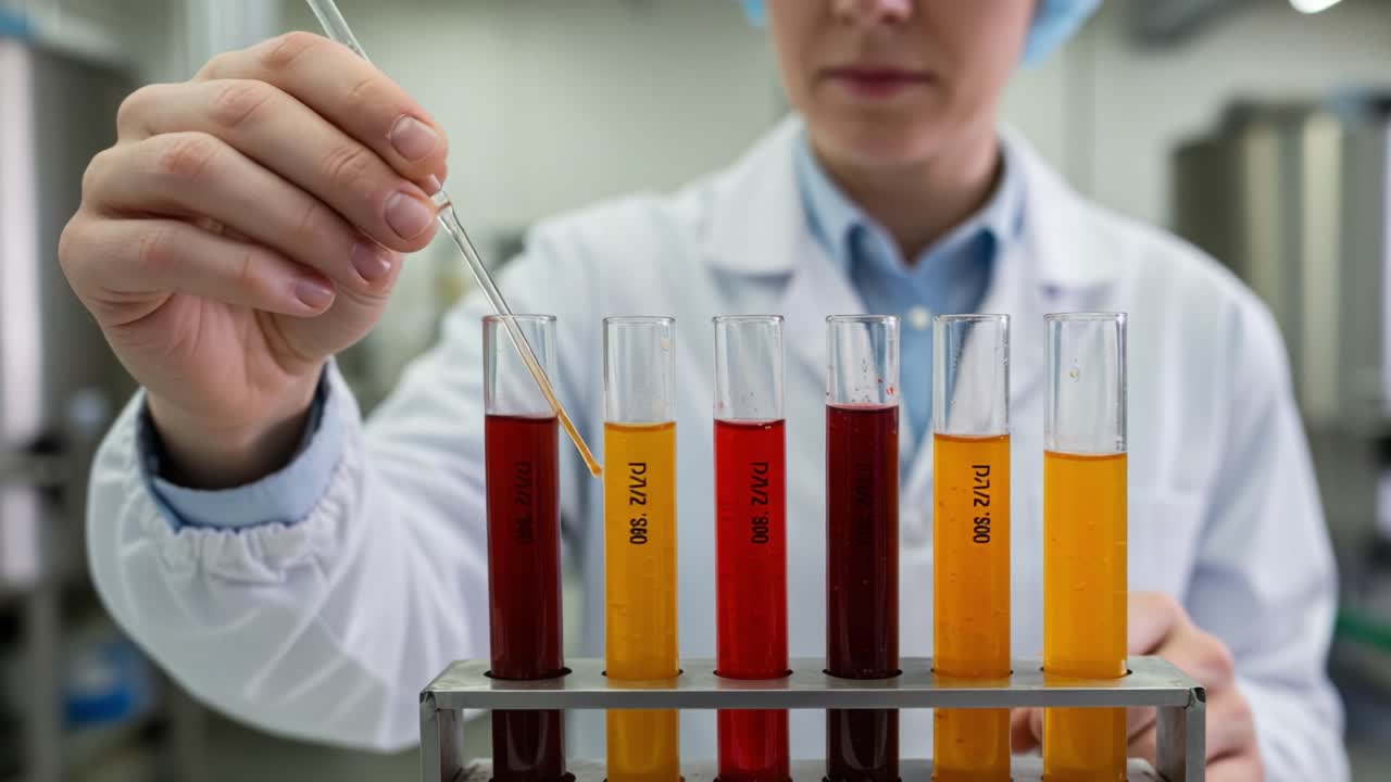 Scientist Performing Experiment with Test Tubes: Analyzing Chemical Reactions and Color Changes in a Laboratory Setting to Observe Results and Conduct Research