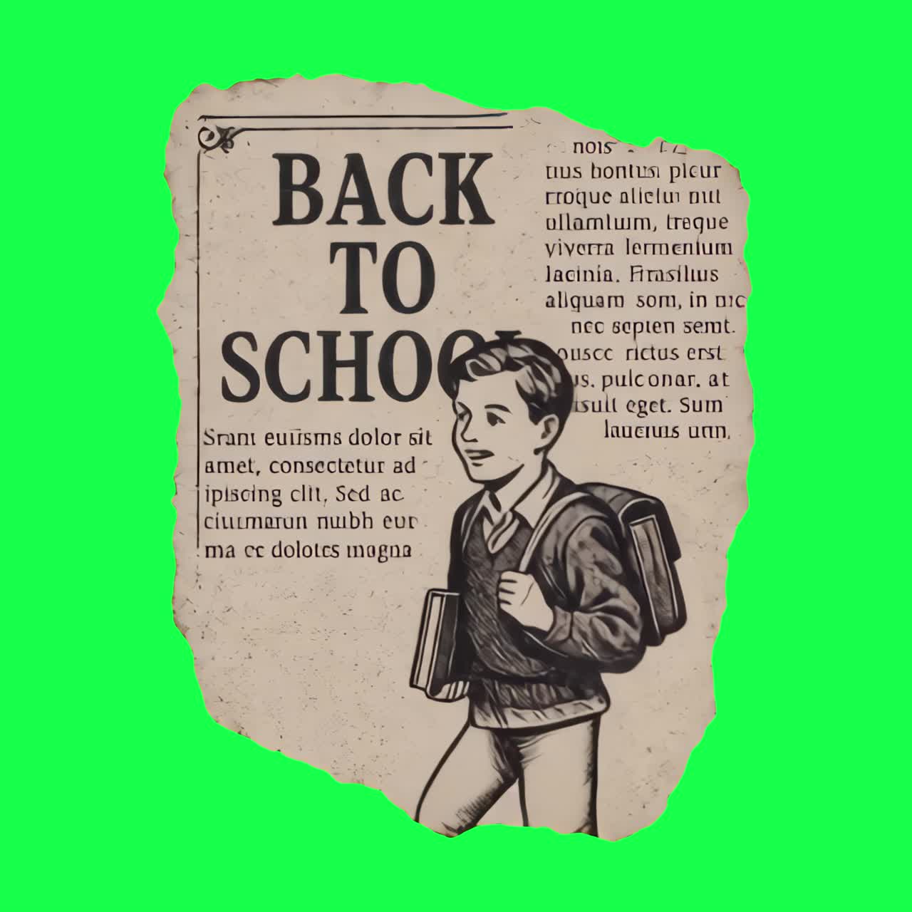 Vintage school poster design animation, transparent 4K video, green screen