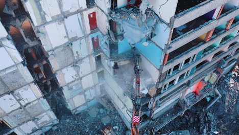 earthquake house destroyed aerial view. natural disaster demolition building.