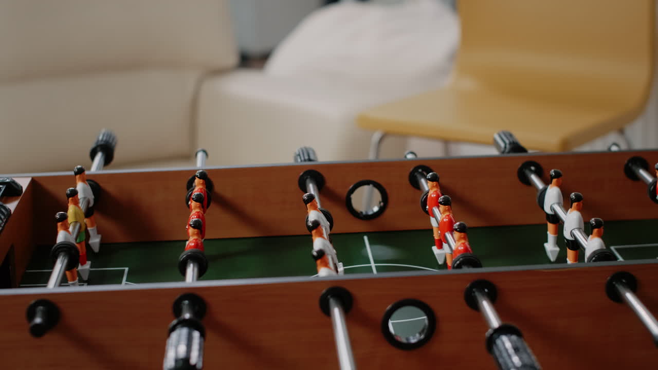 Close up of soccer game on foosball table to have fun with play