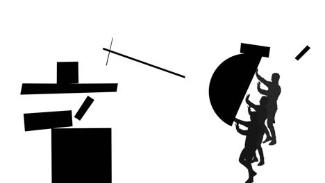 silueta abstracta de personas y formas geométricas