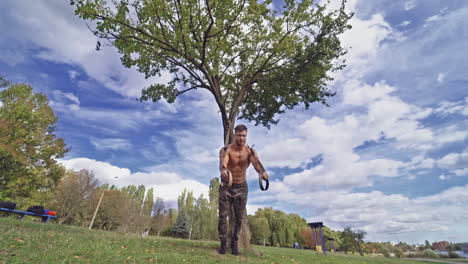man doing fitness exercises. fitness man during training workout