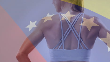 animation of flag of venezuela over caucasian female athlete