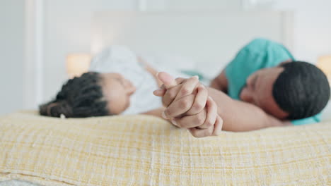 Romance,-holding-hands-and-couple-in-bed