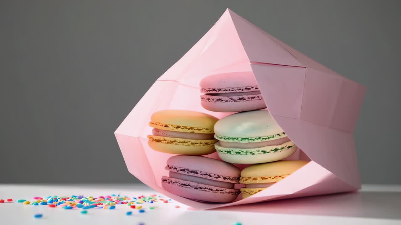 Colorful Macarons in a Pink Paper Bag