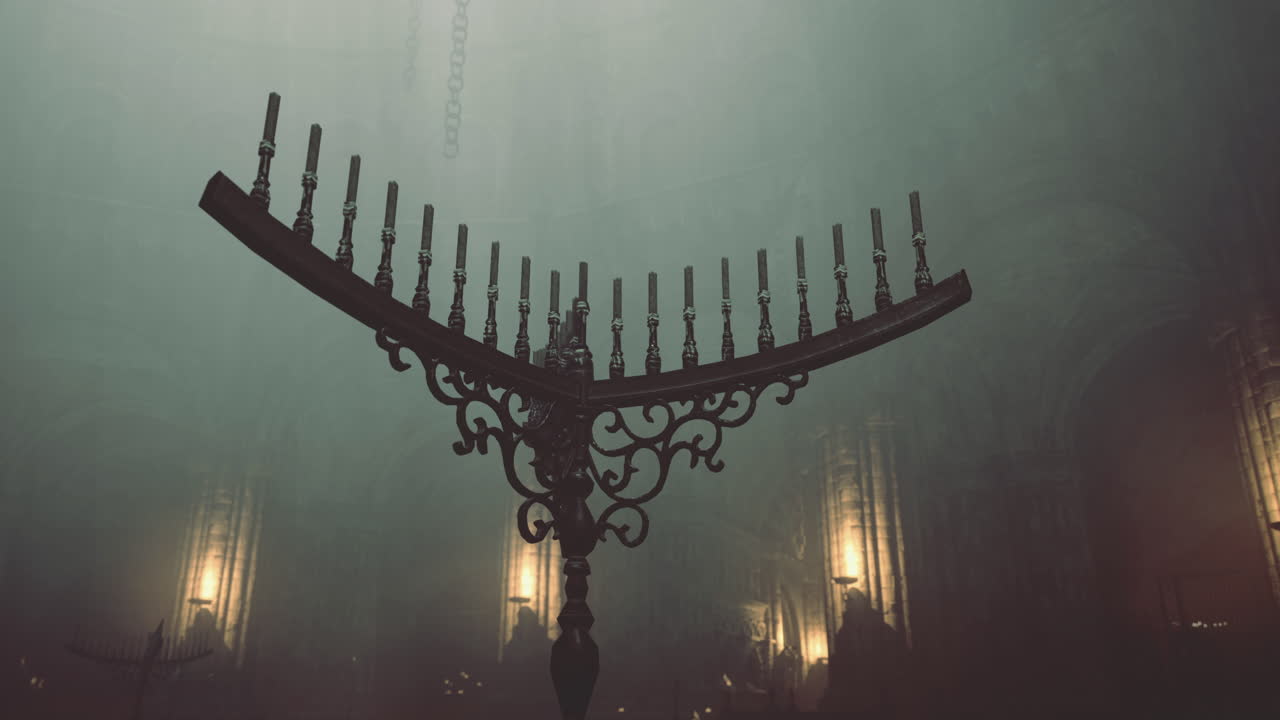 Mysterious candelabra illuminated by soft light in an ancient setting