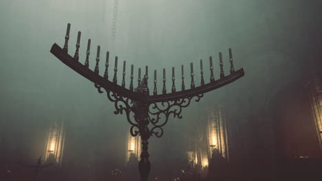 mysterious candelabra illuminated by soft light in an ancient setting