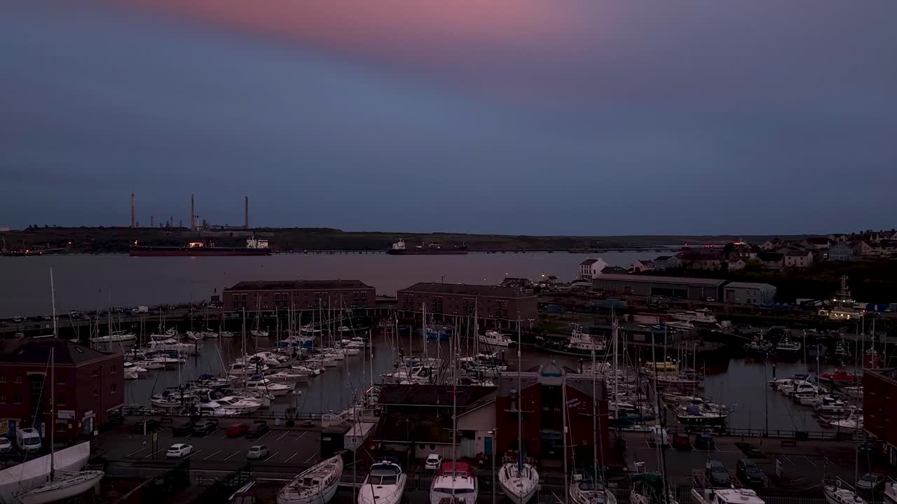 Sunset over the Marina and Industrial Harbor