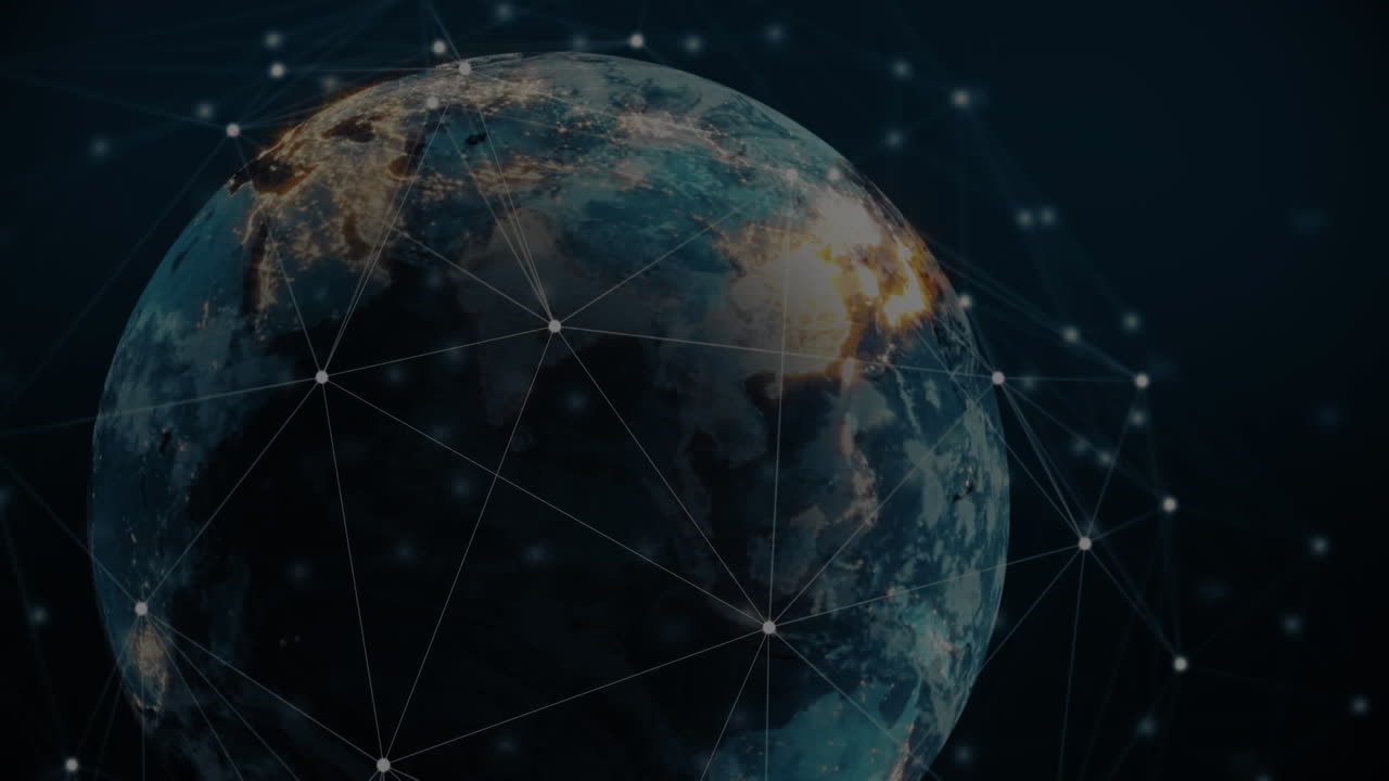 Animation of globe and shapes over network of connections