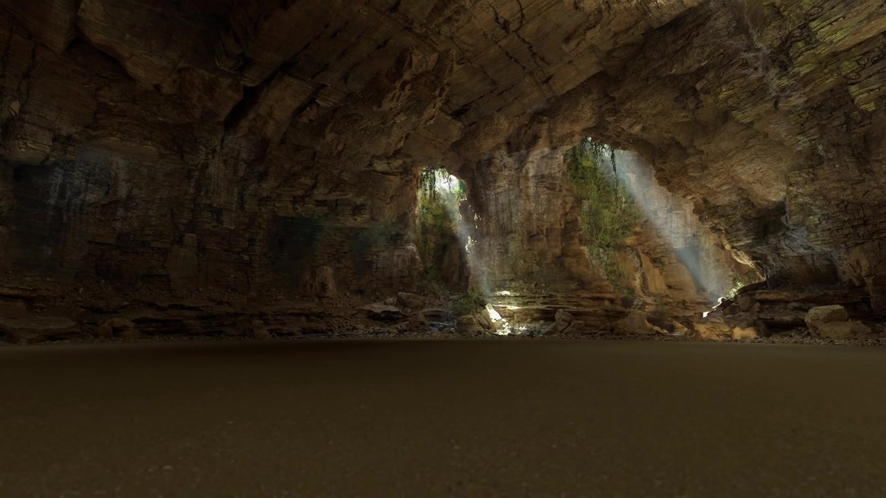 Glowing underground serenity warm light illuminates silent cavern
