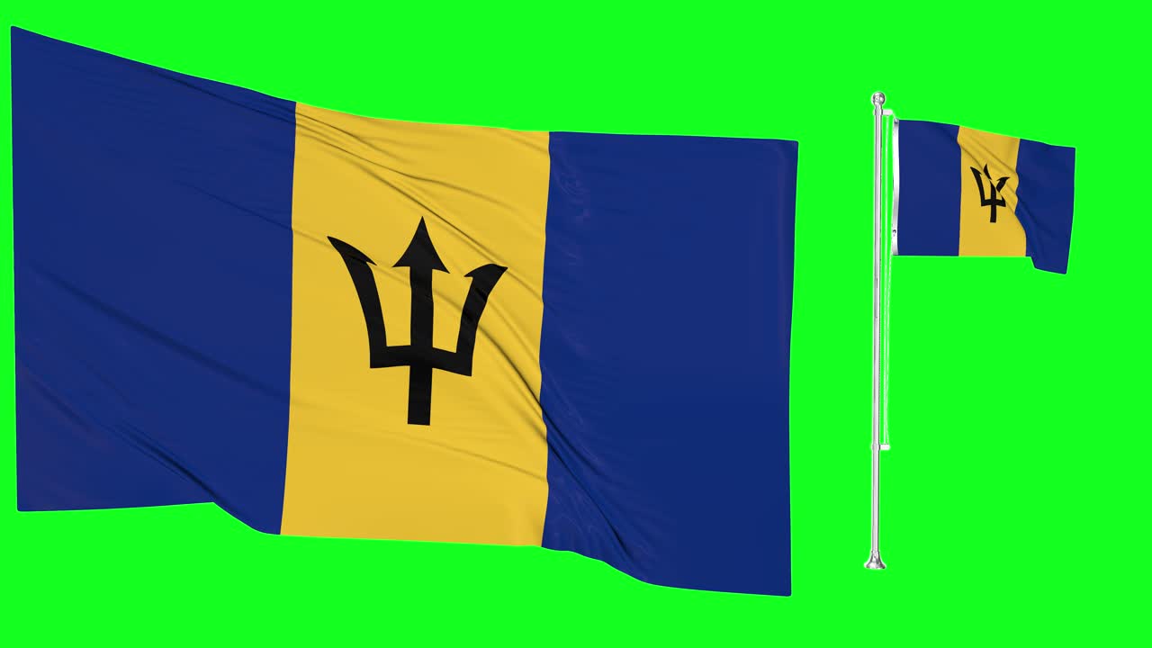 pantalla verde ondeando la bandera de barbados o el asta de la bandera