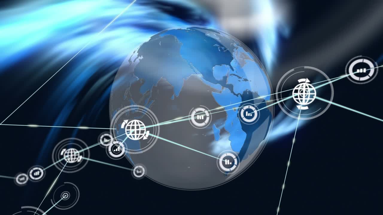 Animation of network of connections with people icons over globe