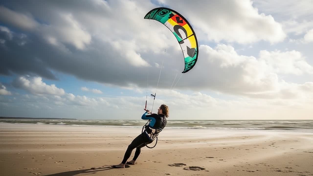 A Thrilling Experience with Kiteboarding: Capturing the Essence of Adventure and Freedom at the Beach under a Beautiful Sky