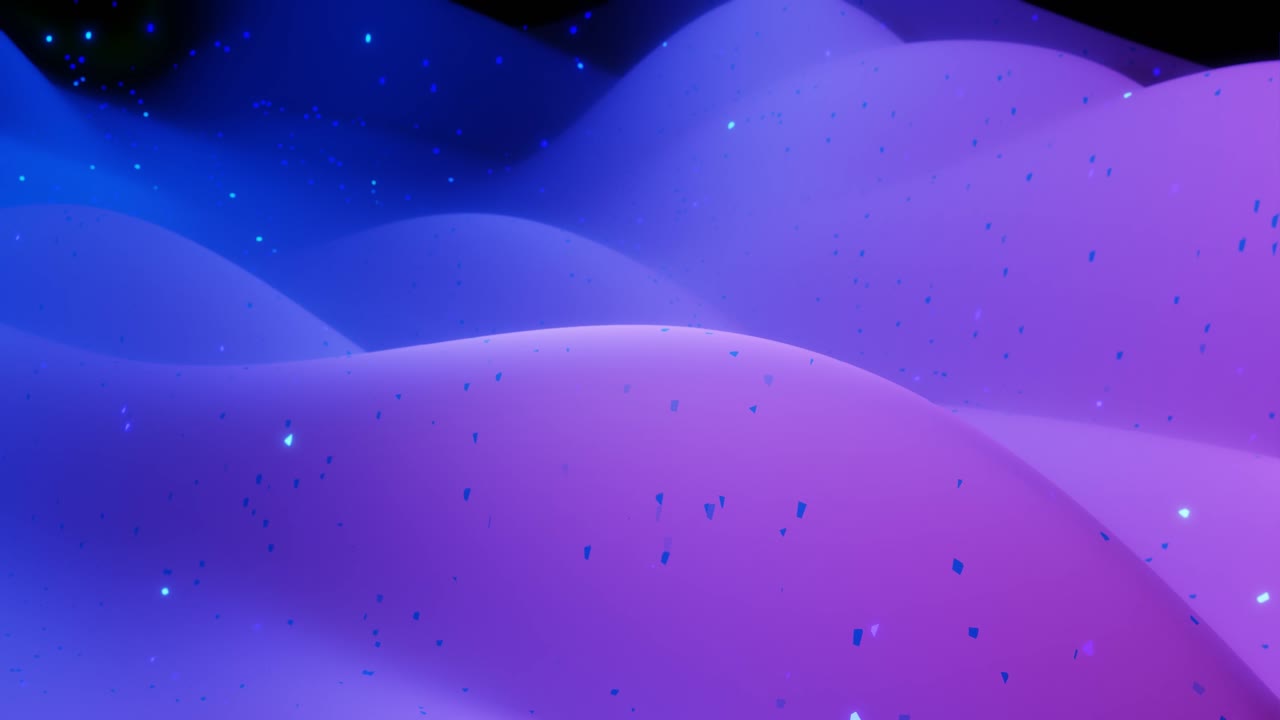 Abstract 3D surface with beautiful waves, luminous sparkles and bright color gradient. Waves run on matte surface with glow glitter. 4k looped animation