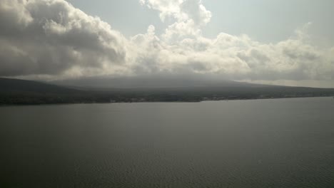 drone aerial over lake yamanaka and mount fuji, japan, asia