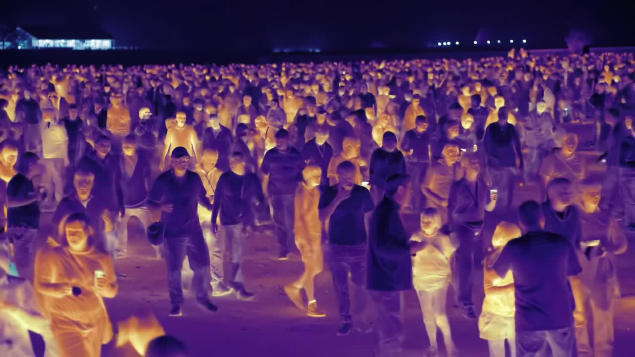 A Gathering of Individuals in a Vibrant, Neon-Inspired Setting, Set Against a Nighttime Backdrop, Showcasing a Sea of Humanity in Dramatic Color Palettes and Unique Visual Effects