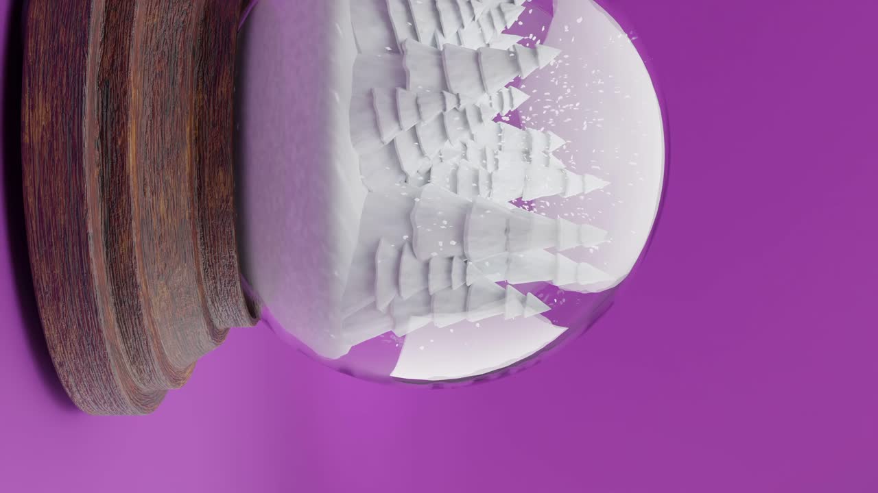 분홍색 배경 세로에 스노우 글로브 내의 마법에 걸린 겨울 숲