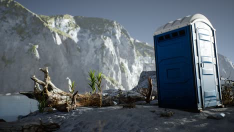 portable mobile toilet in the beach. chemical wc cabin