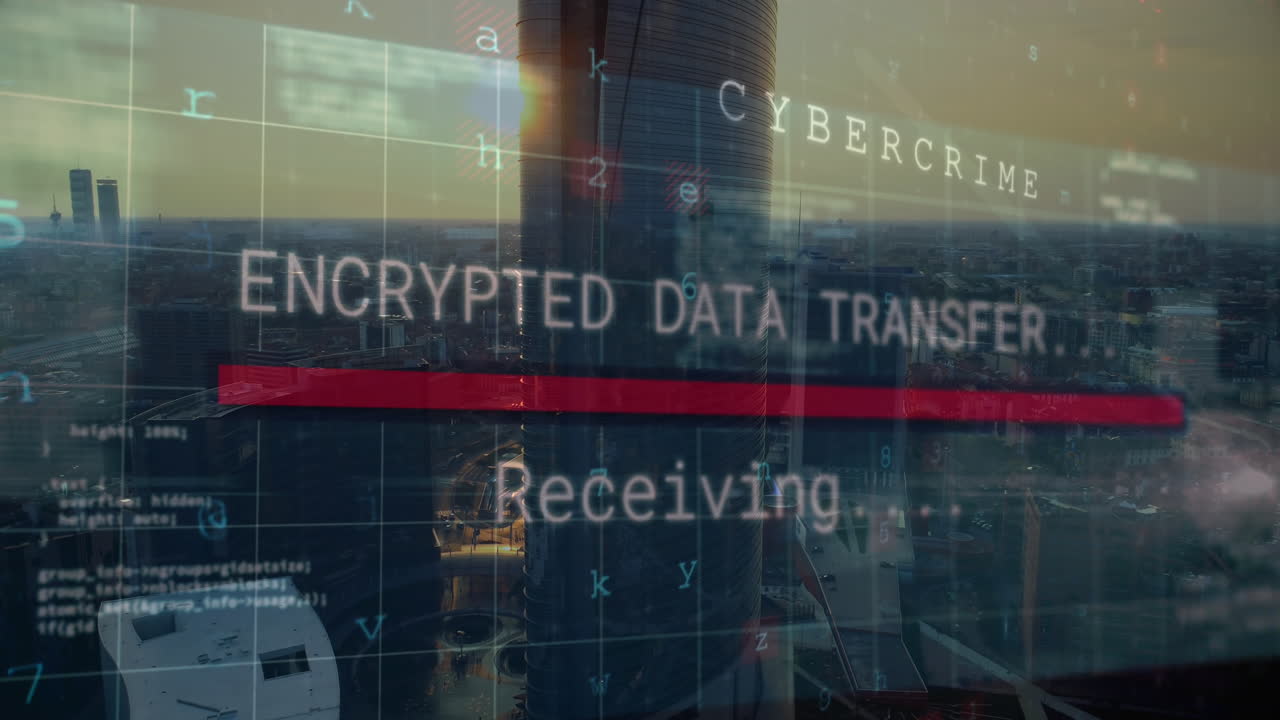 animación del procesamiento de datos informáticos sobre el paisaje urbano.