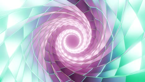 geometric pattern with neon lights tunnel with multicolored illumination, 3d loop background