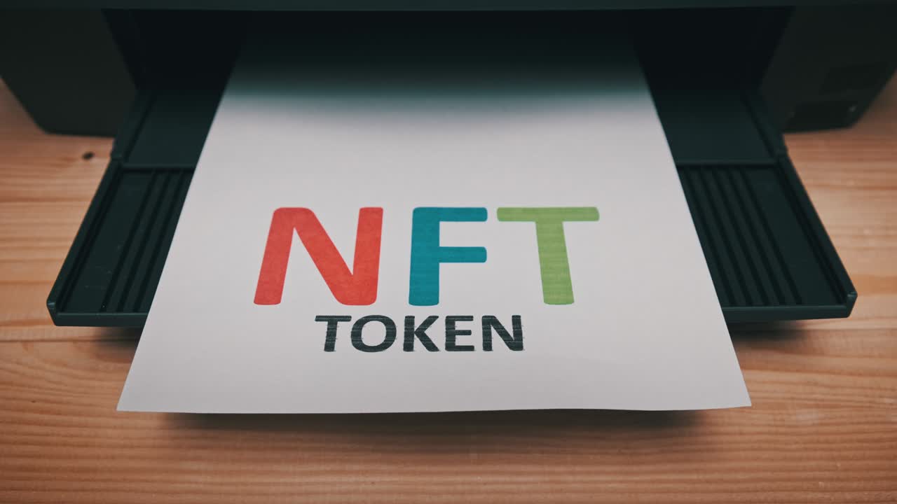 NFT Token Printing, Inscription on White Sheet of Paper Printed by a Jet Printer
